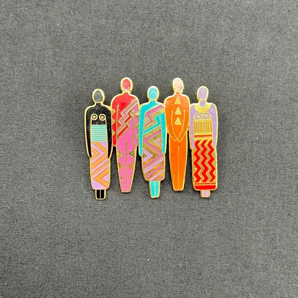 Laurel Burch Tribe Brooch Multicolor‎ Enamel Figural Gold Tone Vintage